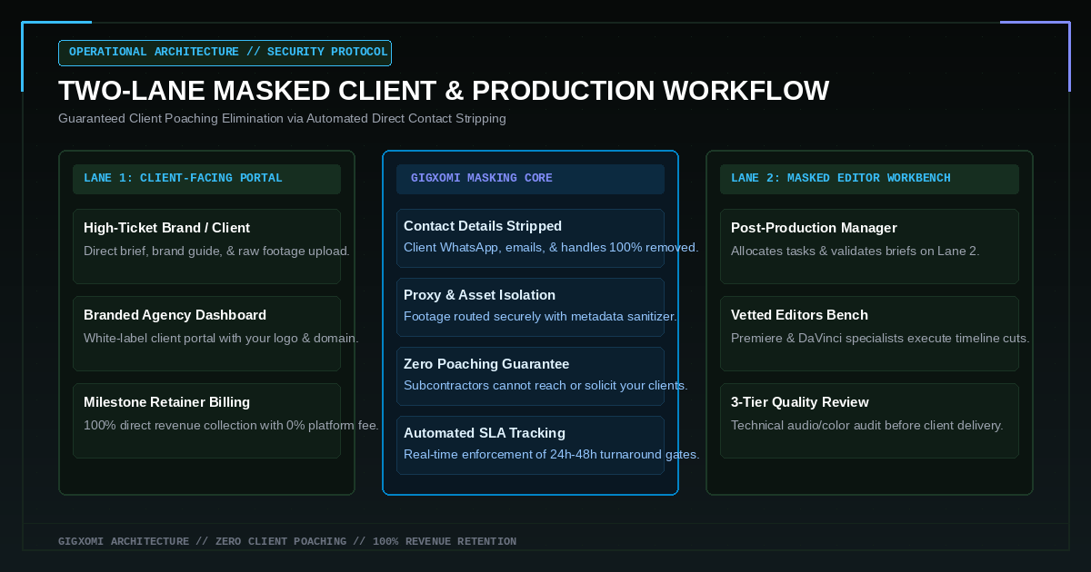 Two-Lane Masked Communication Workflow Diagram — Gigxomi Digital Franchise