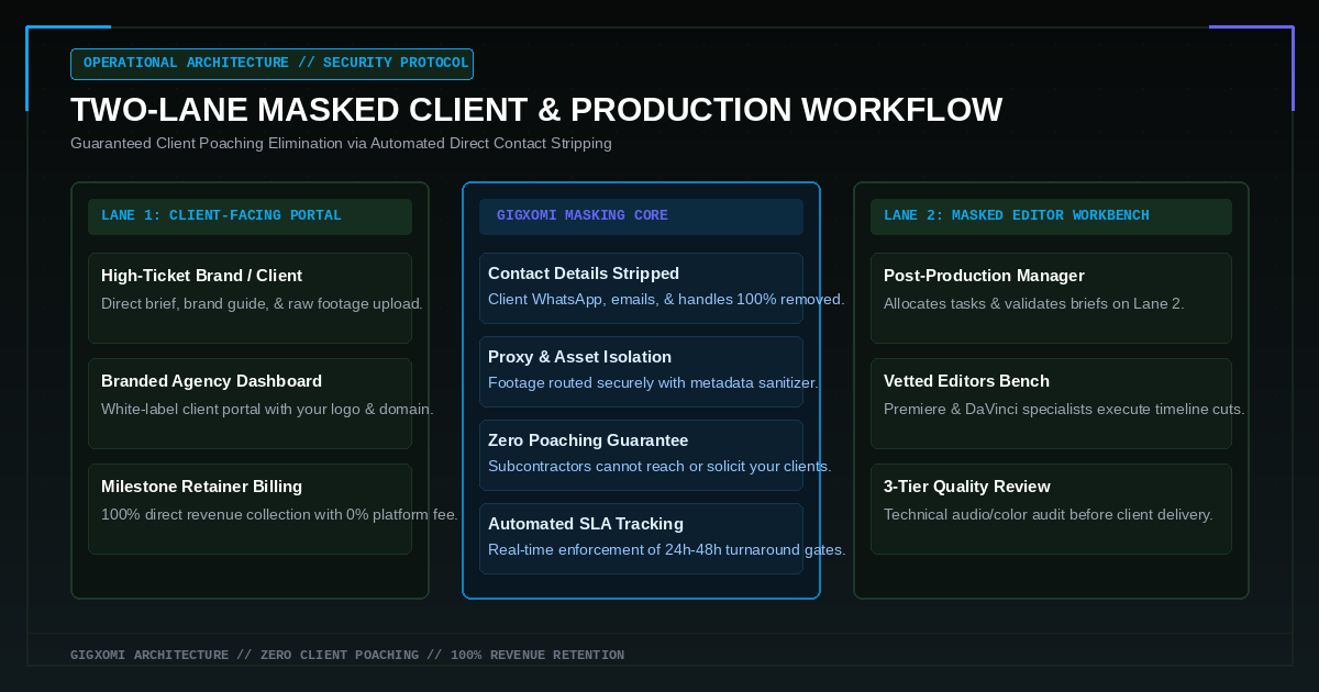Two-Lane Masked Communication Workflow Diagram — Gigxomi Digital Franchise