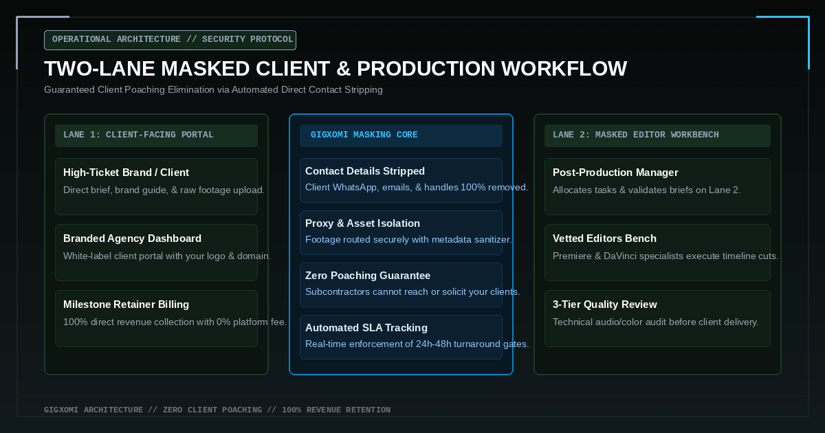 Two-Lane Masked Communication Workflow Diagram — Gigxomi Digital Franchise