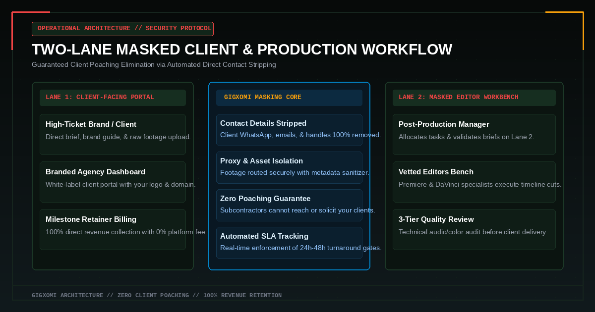 Two-Lane Masked Communication Workflow Diagram — Gigxomi Digital Franchise