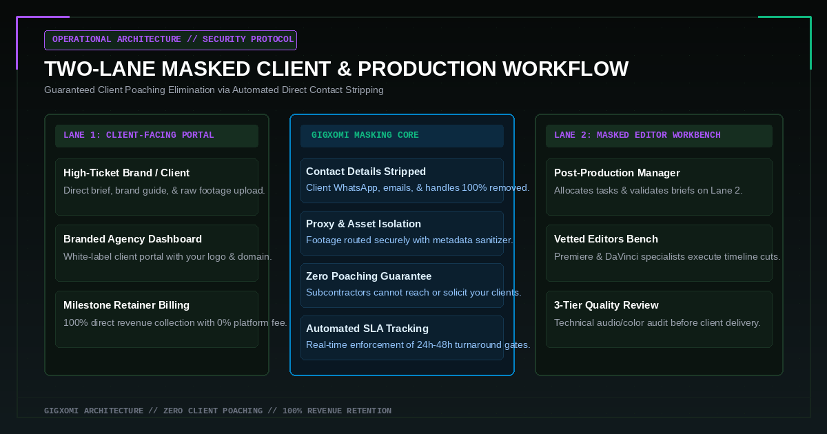 Two-Lane Masked Communication Workflow Diagram — Gigxomi Digital Franchise