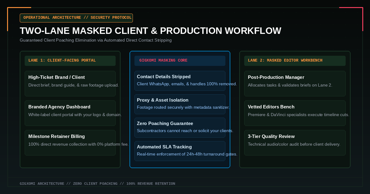Two-Lane Masked Communication Workflow Diagram — Gigxomi Digital Franchise
