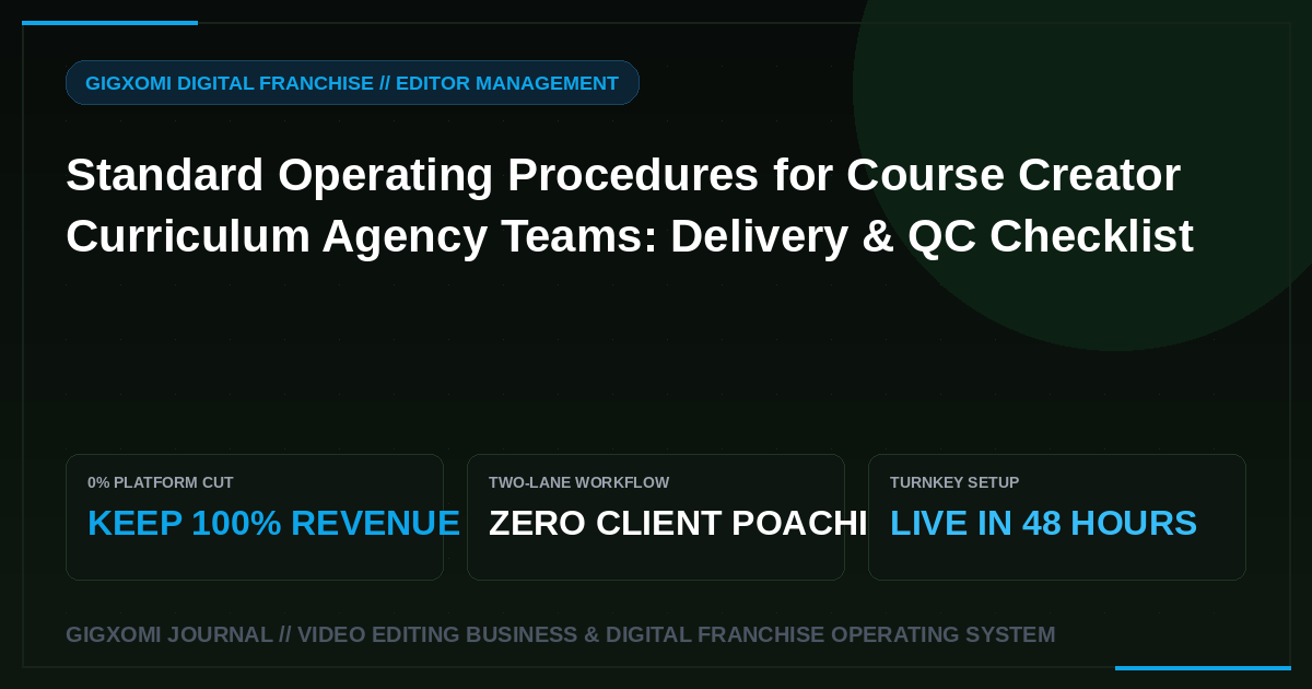 Standard Operating Procedures for Course Creator Curriculum Agency Teams: Delivery & QC Checklist